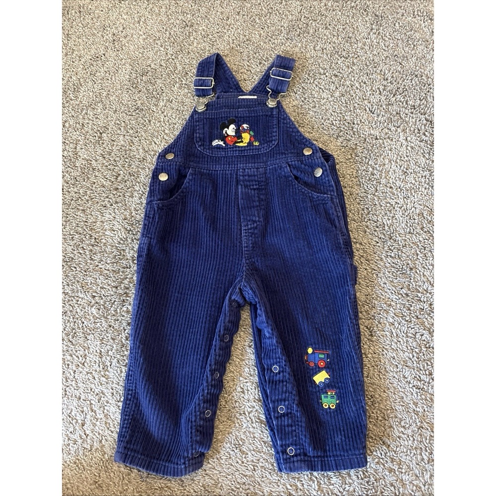Vintage Mickey Mouse Blue Corduroy Bib Overalls Toddler Baby Train Rare 12m